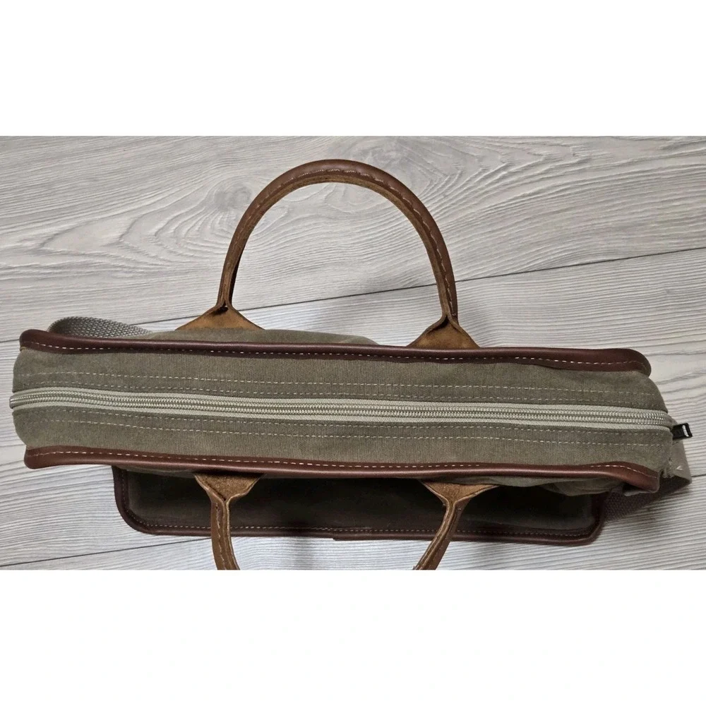 Vintage LL Bean Canvas & Leather Handle Briefcase Bag w/ Strap Green/Brown